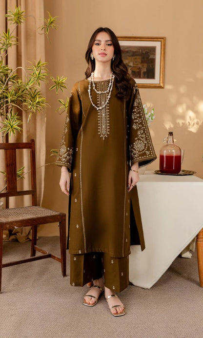 Dhanak 2pc unstitched heavy embroidered suit