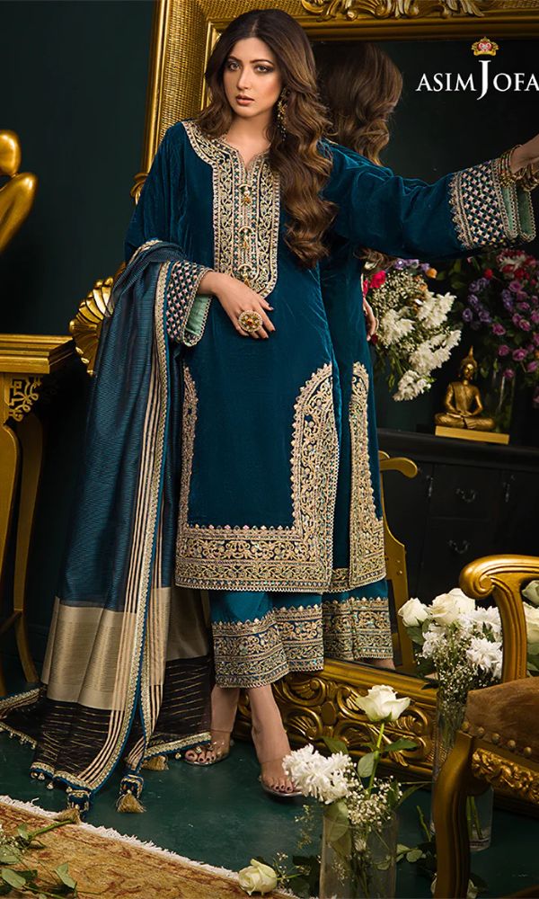 Velvet 3pc sequence embroidered suit with same embroidered trouser