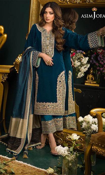 Velvet 3pc sequence embroidered suit with same embroidered trouser