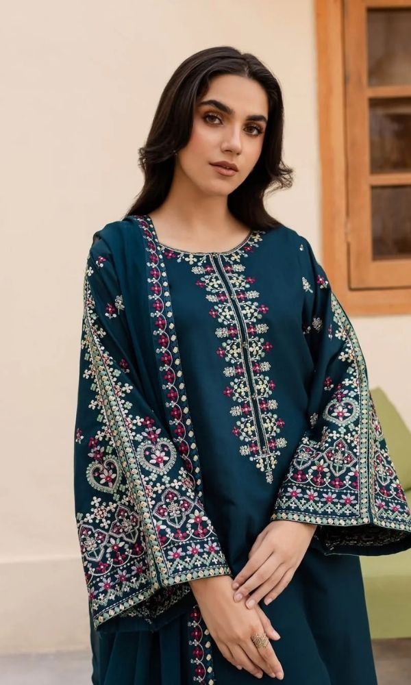 Dhanak 3pc unstitched heavy embroidered suit
