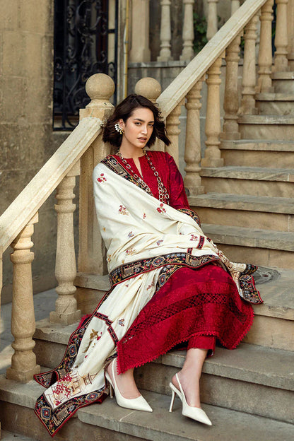 dhanak 3pc unstiched heavy embroidered suit with embroidered shawl