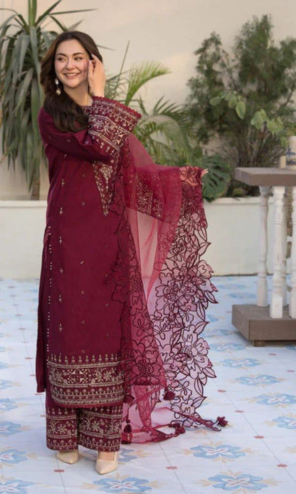 Lawn 3pc unstitched fully embroidered summer collection suit