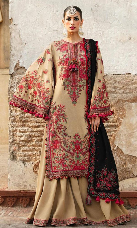 Dhanak 3pc heavy embroidered shirt with embroidered pallu shawl