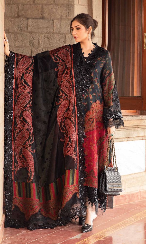 Lawn 3pc digital printed suit with patches and poly lawn digital printed shawl