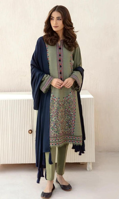 Dhanak 3pc unstitched embroidered suit with same shawl