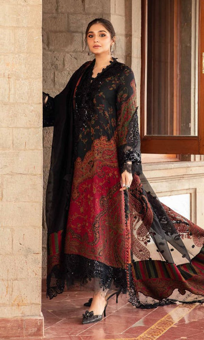 Lawn 3pc digital printed suit with patches and poly lawn digital printed shawl