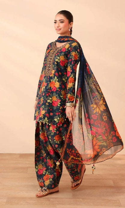 Khaddar 3pc unstitched digital printed suit with parched