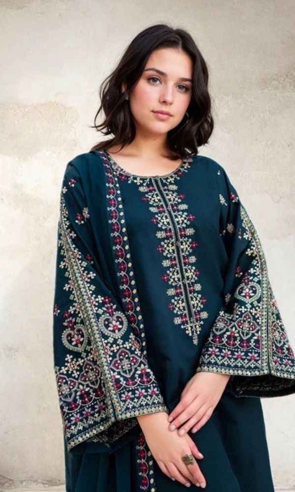 Dhanak 3pc unstitched heavy embroidered suit