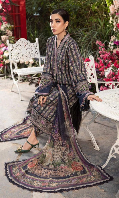 Lawn 3pc digital printed suit with daman and sleeves patches