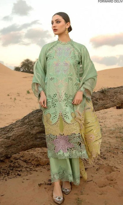 Lawn 3pc heavy embroidered suit with embroidered dupatta and pallu patches