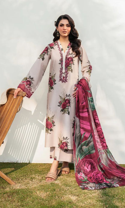 Lawn 3pc unstitched digital printed suit with patches