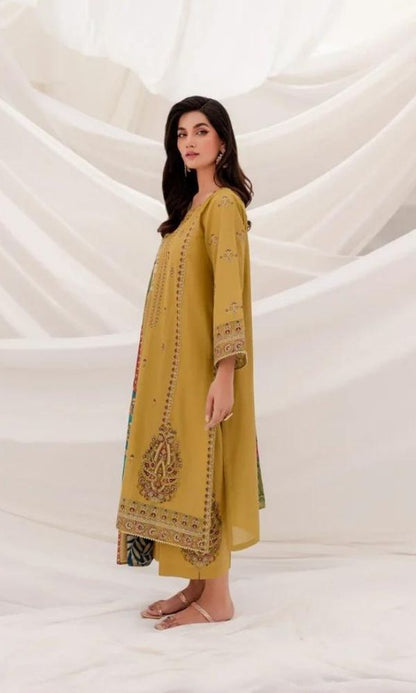 Dhanak 3pc unstitched heavy embroidered shirt with patches and diamond digital printed dupatta