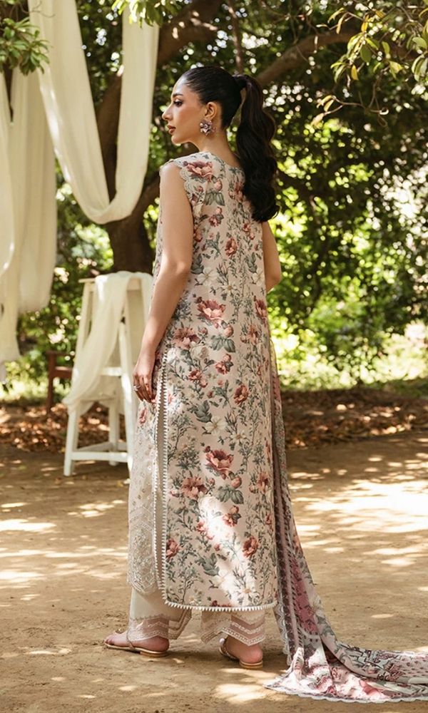 Lawn 3pc unstitched digital printed with embroidered with patches