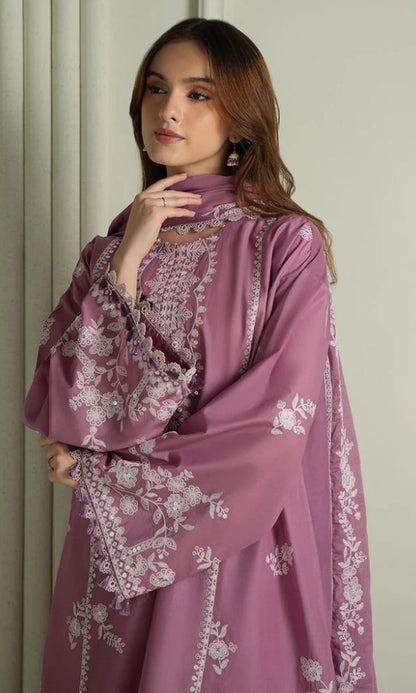 Dhanak 3pc unstitched embroidered suit with embroidered shawl