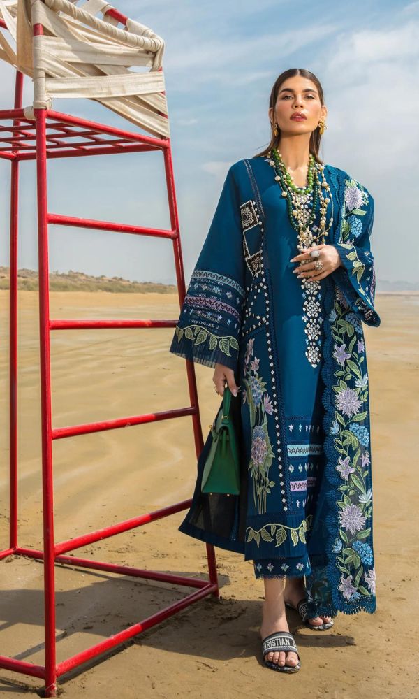 Lawn 3pc unstitched heavy embroidered suit - 2024 summer