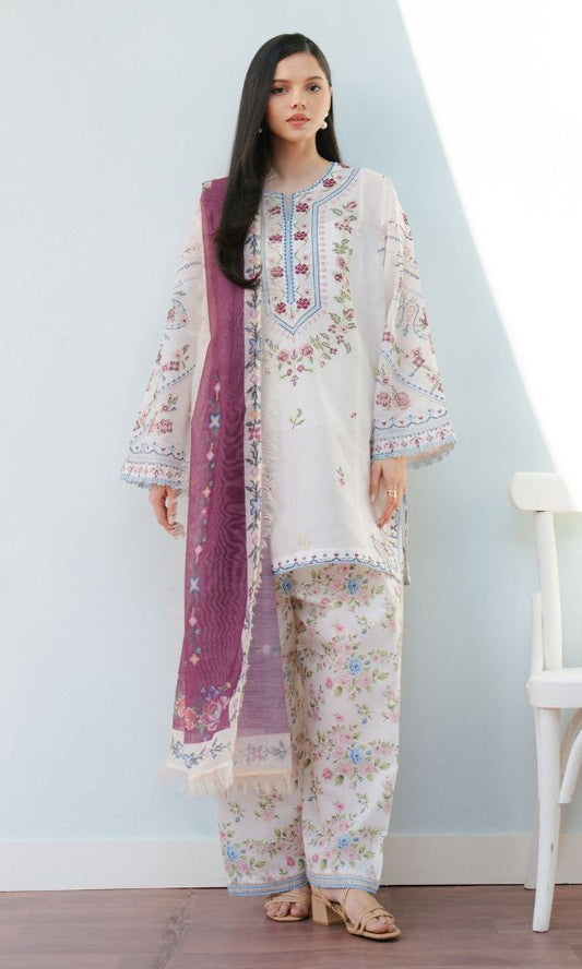 Lawn 3pc unstitched digital printed suit with voil dupatta