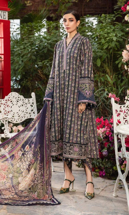 Lawn 3pc digital printed suit with daman and sleeves patches