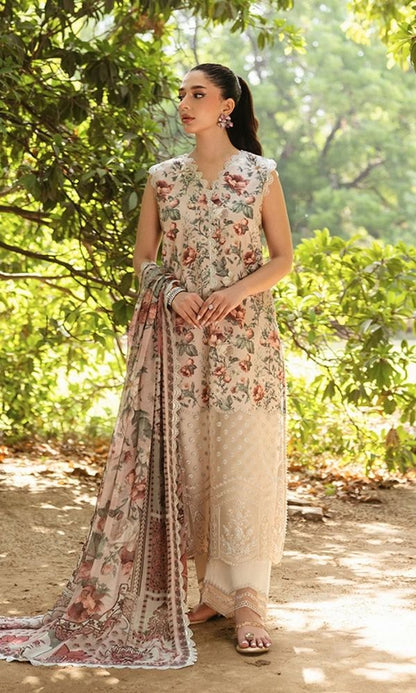 Lawn 3pc unstitched digital printed with embroidered with patches