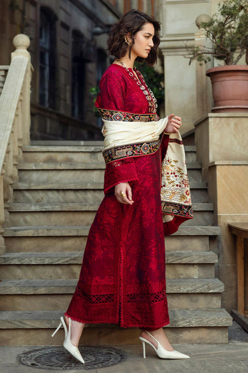 dhanak 3pc unstiched heavy embroidered suit with embroidered shawl