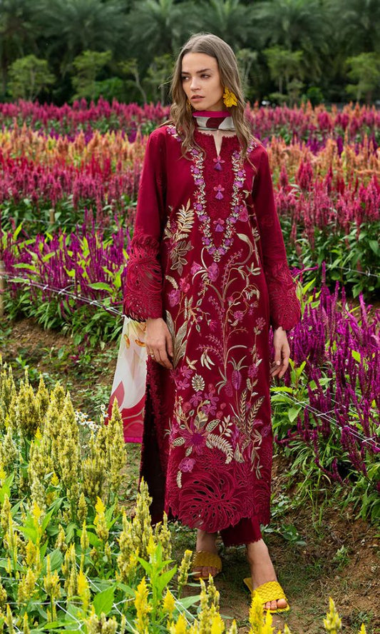 Lawn 3pc usntitched heavy summer embroidered suit