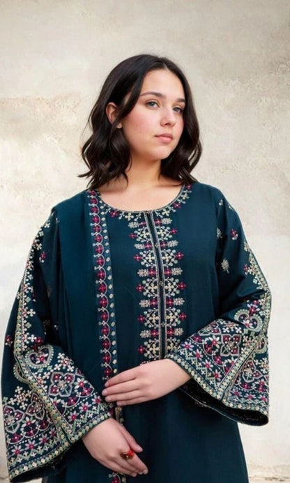 Dhanak 3pc unstitched heavy embroidered suit