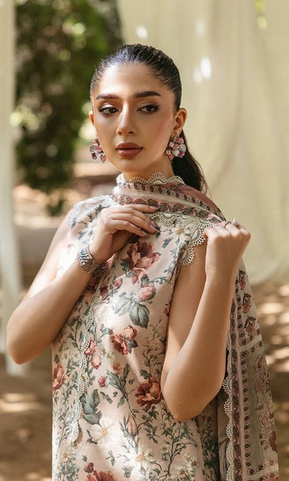 Lawn 3pc unstitched digital printed with embroidered with patches