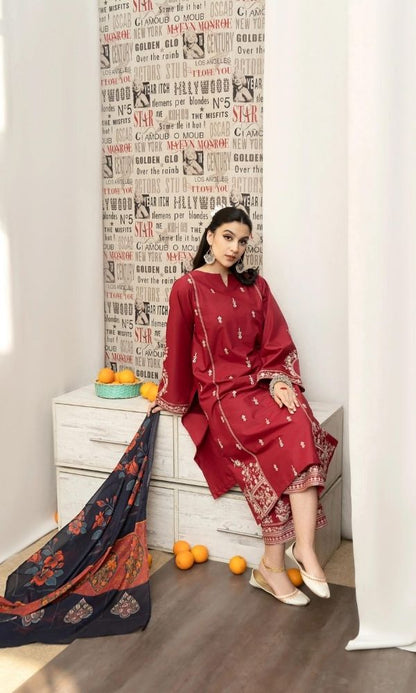 Dhanak 3pc unstitch heavy embroidered suit with poly woolen shawl