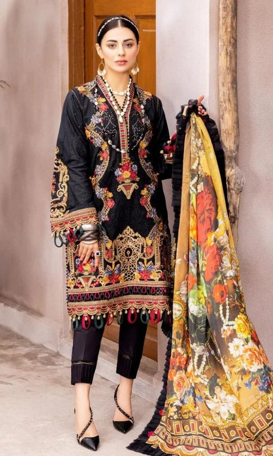 Lawn 3pc digital printed suit with sequence embroidered patches