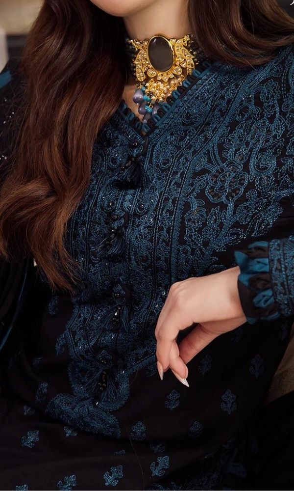 Dhanak 3pc unstitched heavy embroidered suit with embroidered shawl and patches