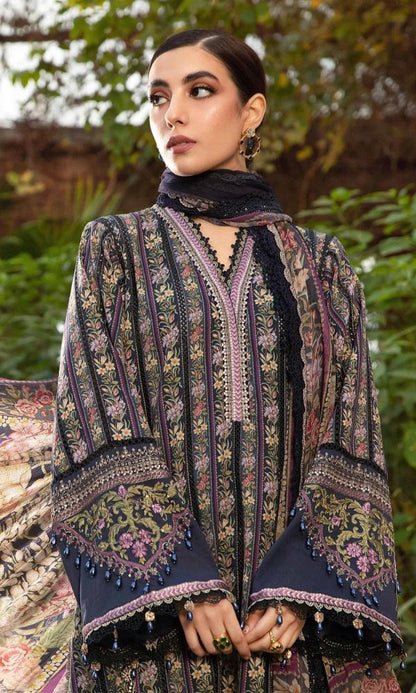 Lawn 3pc digital printed suit with daman and sleeves patches