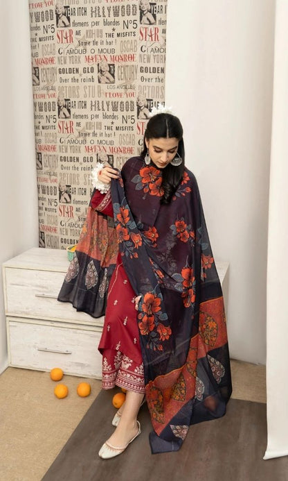 Dhanak 3pc unstitch heavy embroidered suit with poly woolen shawl