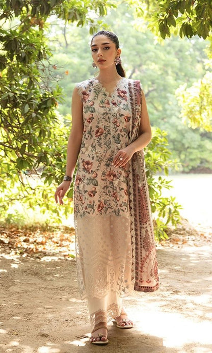 Lawn 3pc unstitched digital printed with embroidered with patches