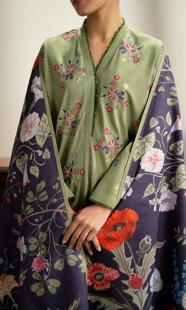 Lawn 3pc unstitched embroidered suit