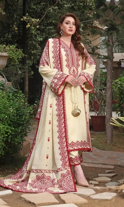 Dhanak 3pc unstitched embroidered suit