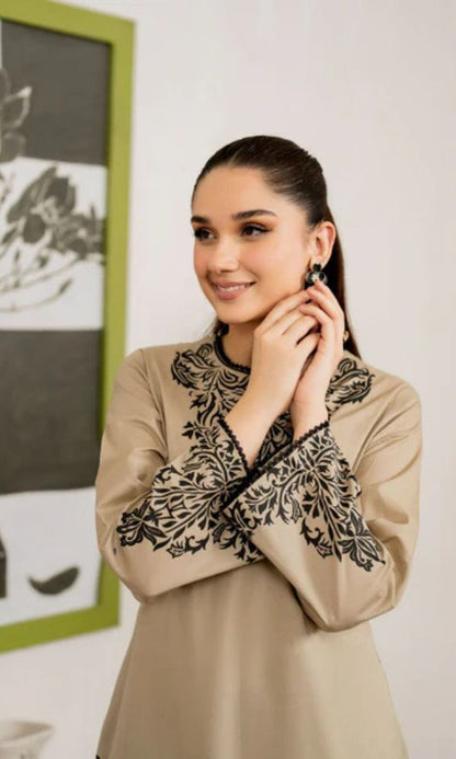 Dhanak 3pc unstitched embroidered suit with digital printed poly wool shawl