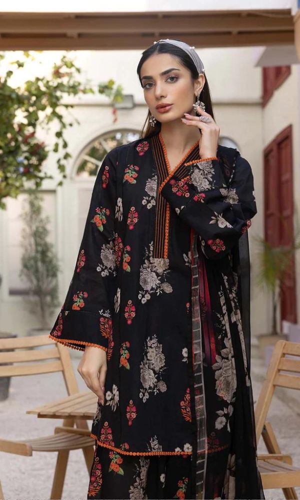 Linen unstitched 3pc digital printed shirt with same dupatta