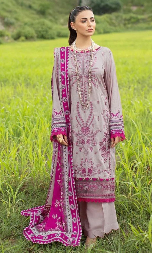 Dhanak 3pc unstitched embroidered suit with digital printed shawl