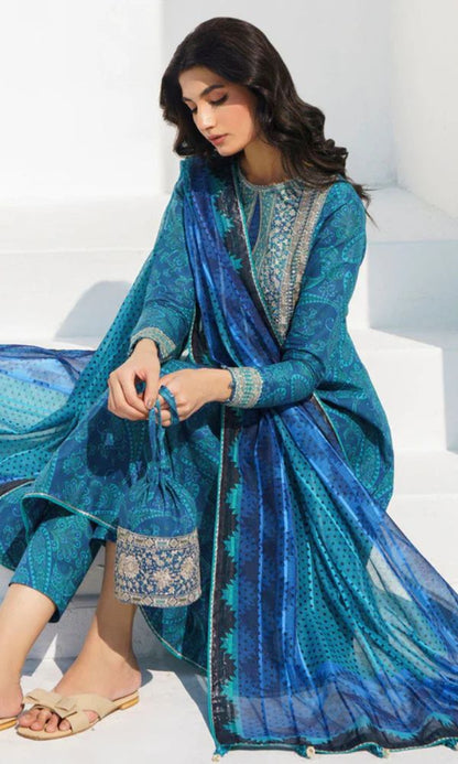 Lawn 3pc unstitched digital printed suit with patches