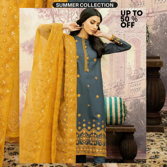 Lawn 3pc unstitched heavy embroidered suit