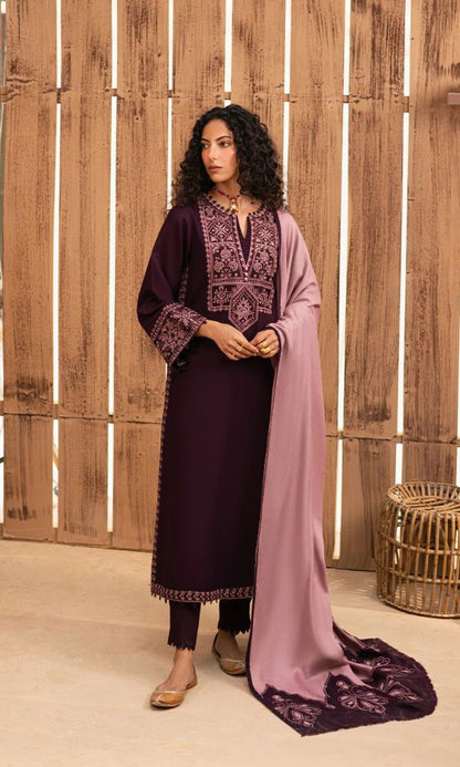 Embroidered 3pc suit with embroidered pallu shawl