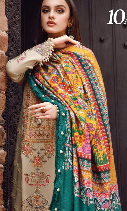 Dhanak 3pc heavy embroidered shirt with digital printed wool shawl