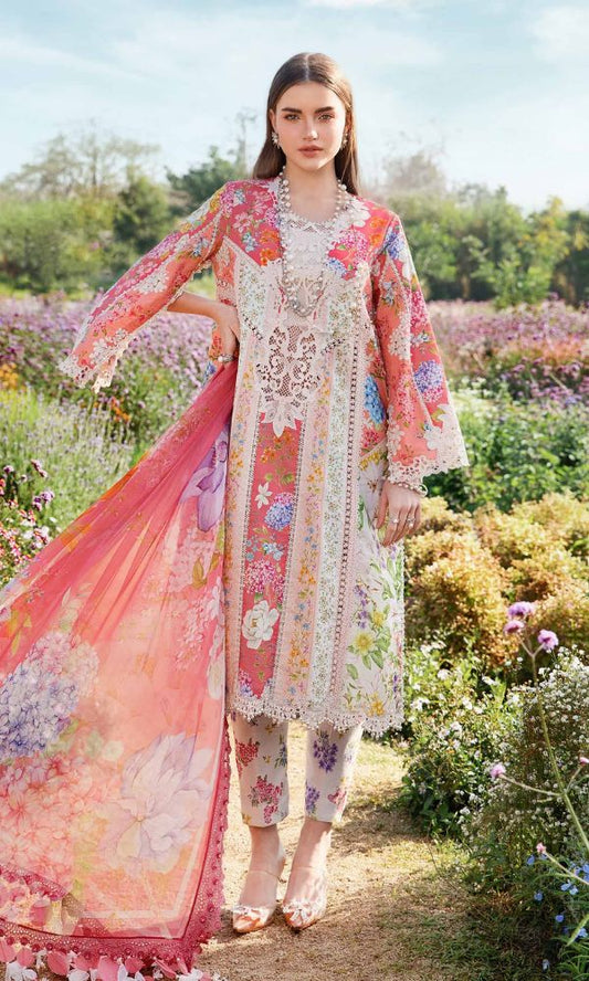 Lawn 3pc unstitched digital printed suit with patches