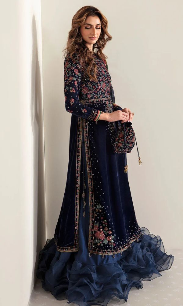Velvet 3pc unstitched heavy sequence embroidered suit