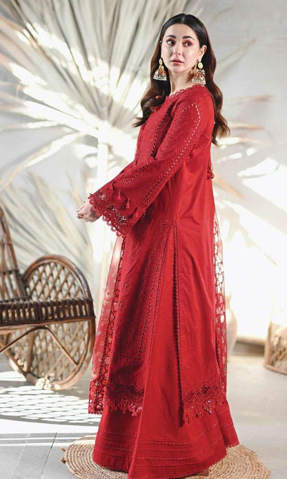 Lawn3pc unstitched heavy chiken kari embroidered suit with embroidered dupatta