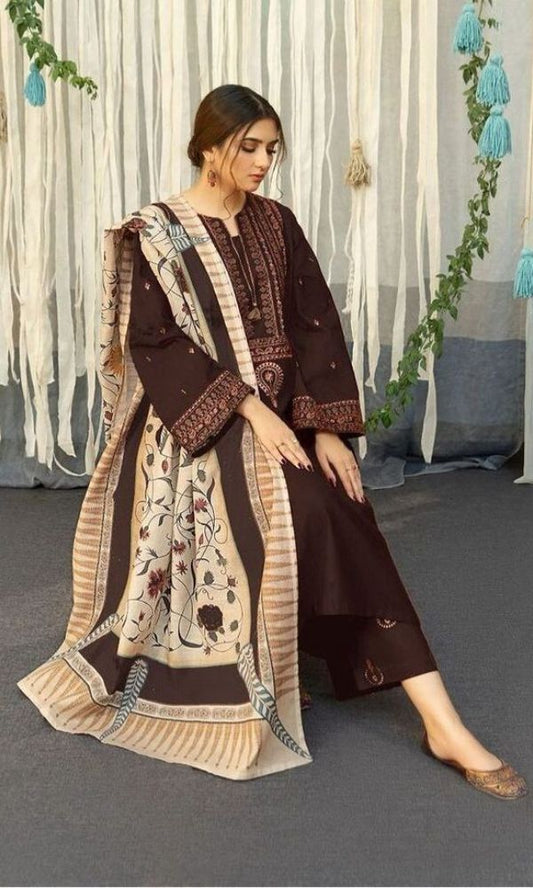 Dhanak 3pc unstitched heavy embroidered suit