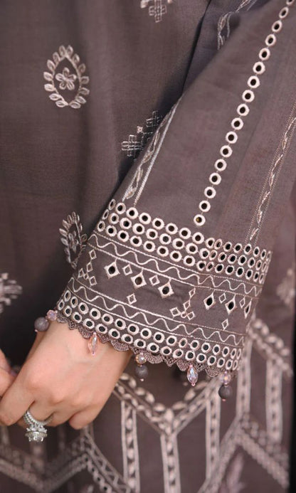 Dhanak 3pc unstitched suit wth same embroidered shawl