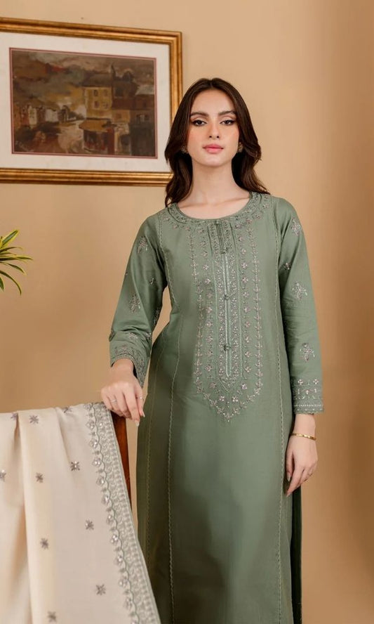 Dhanak 3pc unstitched embroidered suit