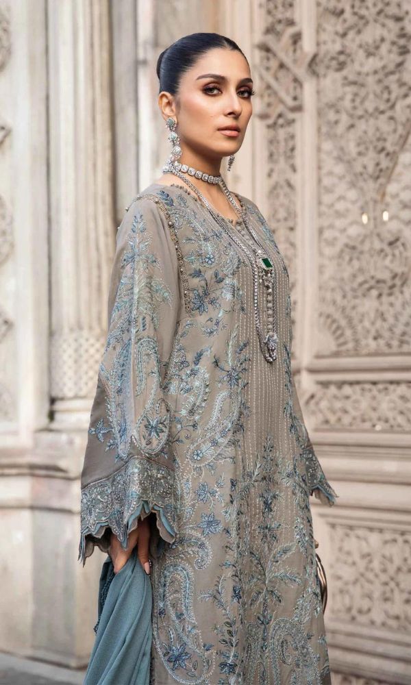 Dhanak 3pc unstitched heavy sequence embroidered suit with embroidered shawl