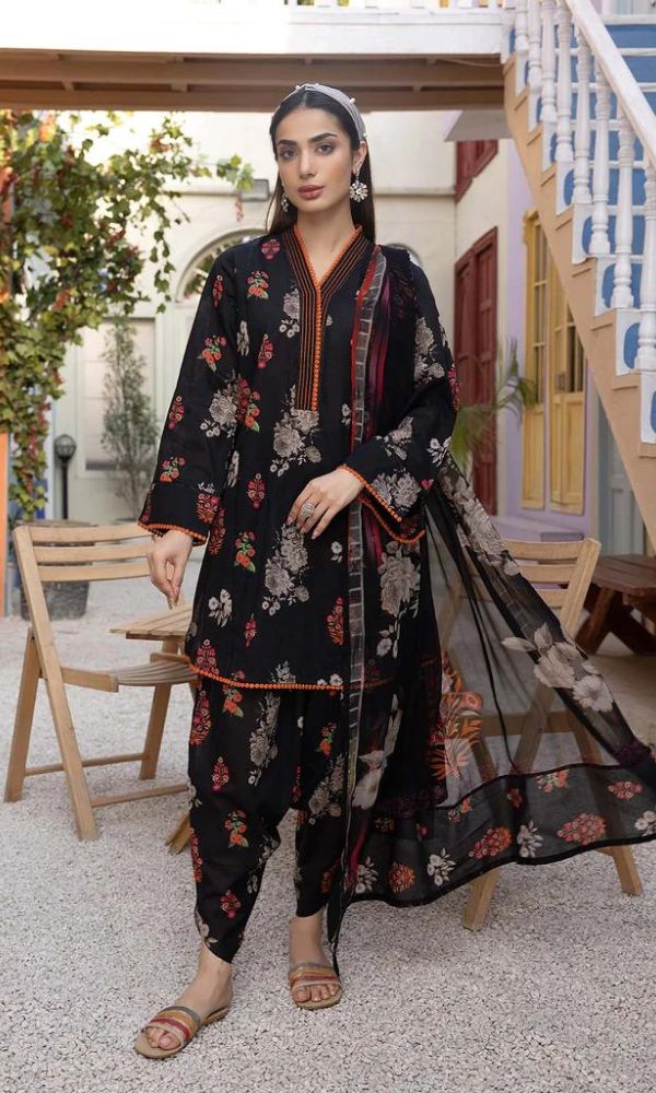 Linen unstitched 3pc digital printed shirt with same dupatta