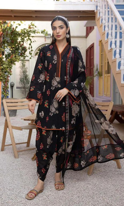 Linen unstitched 3pc digital printed shirt with same dupatta